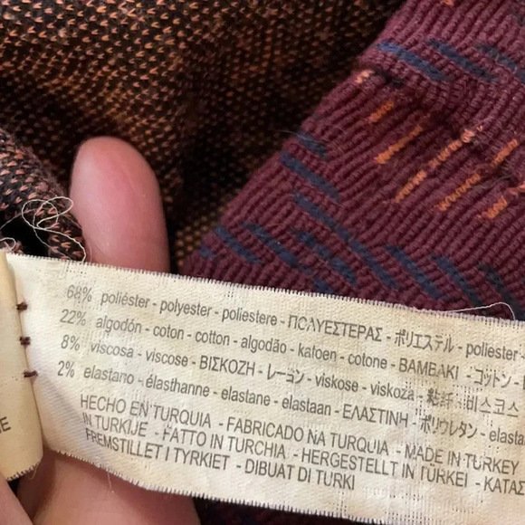 Zara maroon print pencil midi skirt Front slit Size L Geometric Stretchy - Picture 10 of 11